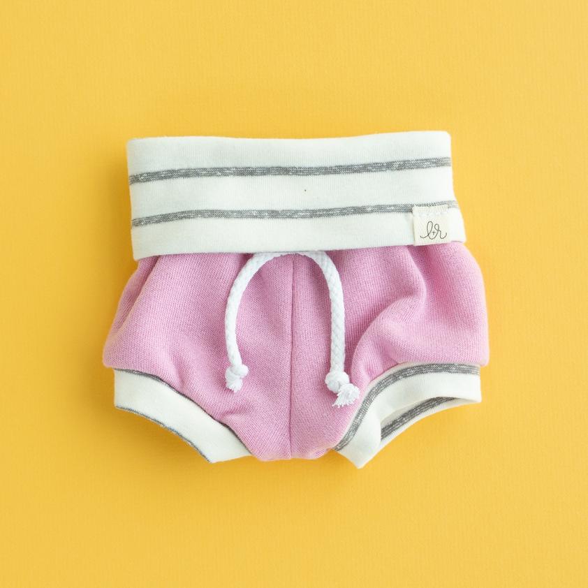 Flamingo and Grey Stripe Beach Shorties