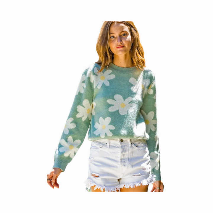Daisy Print Knit Sweater