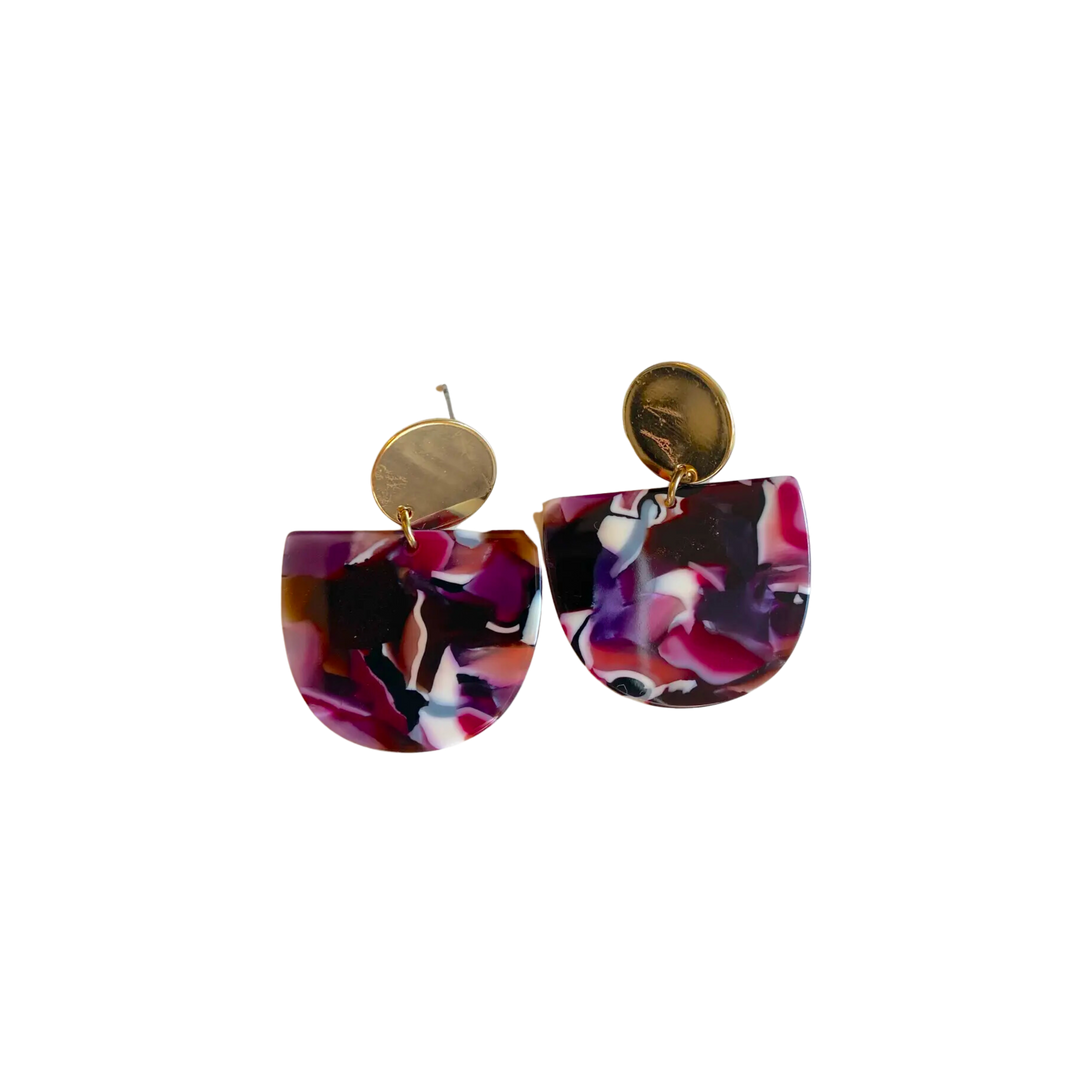Delta Acetate Stud Earrings (Terrazzo Tortoise Shell Acetate and Brass Stud Earrings)
