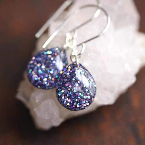 Fairy Purple Glitter Teardrop Earrings
