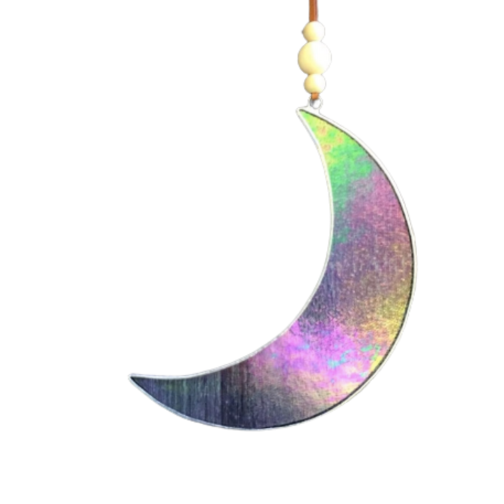 Large Stained Glass Crescent Moon Sun Catcher