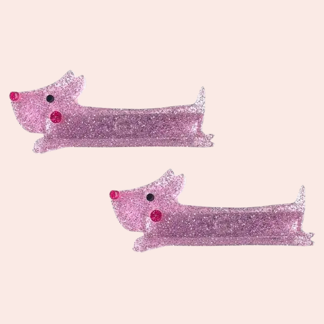 Weiner Dog Glitter Pink Alligator Clips
