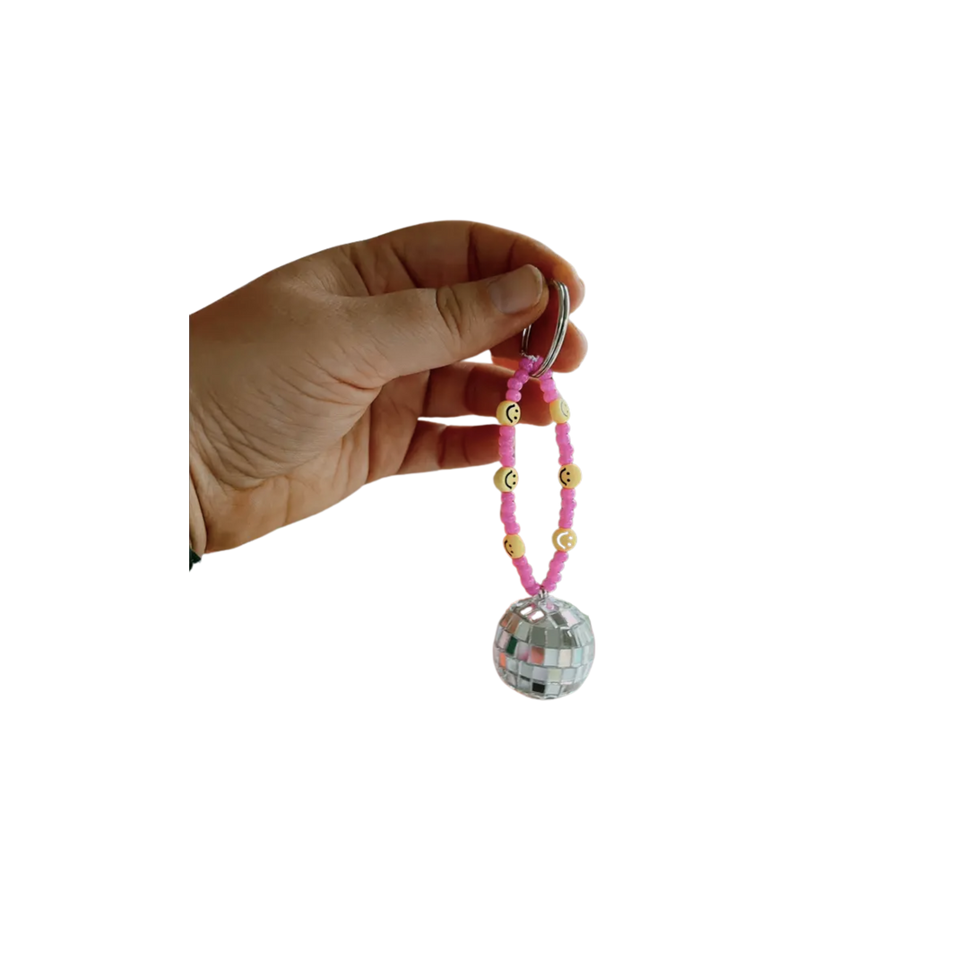 Hot Pink Smiles Disco Ball Key Charm