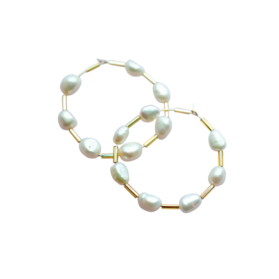 Pearl and Gold Filled Hoop Earrings