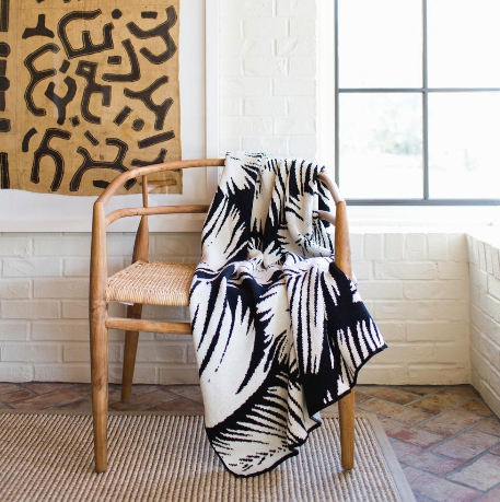 Paradise Black + White Palm Leaf Blanket