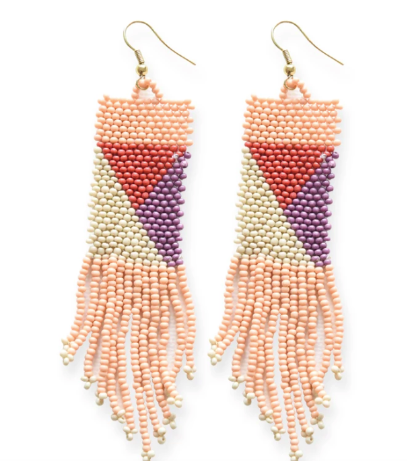 Pink Ivory Lilac Terra Cotta Geo Seed Bead Earrings