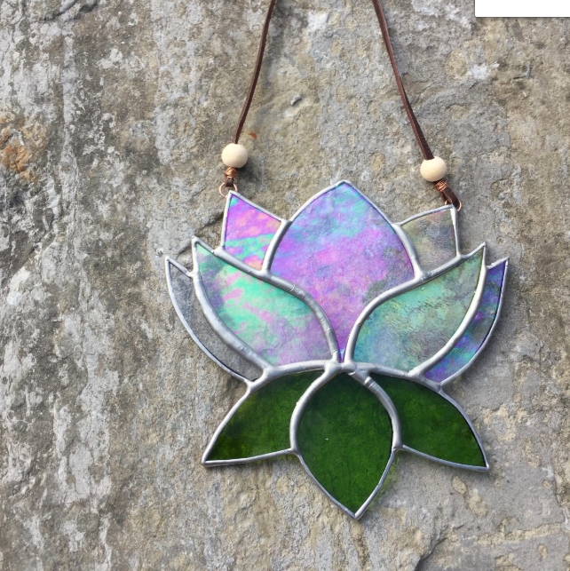 Stained Glass Lotus Flower With Leaf