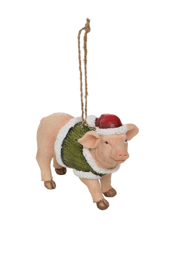 Resin Pig Holiday Ornament