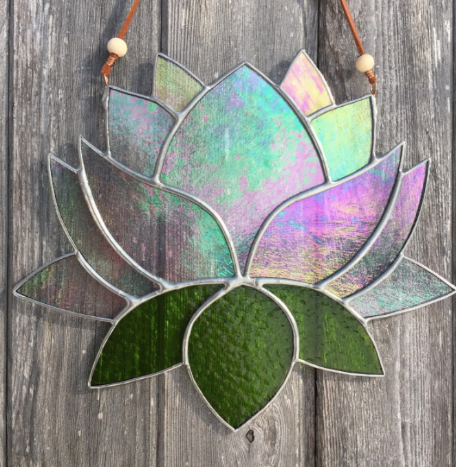 Giant Lotus Flower Stained Glass Sun Catcher