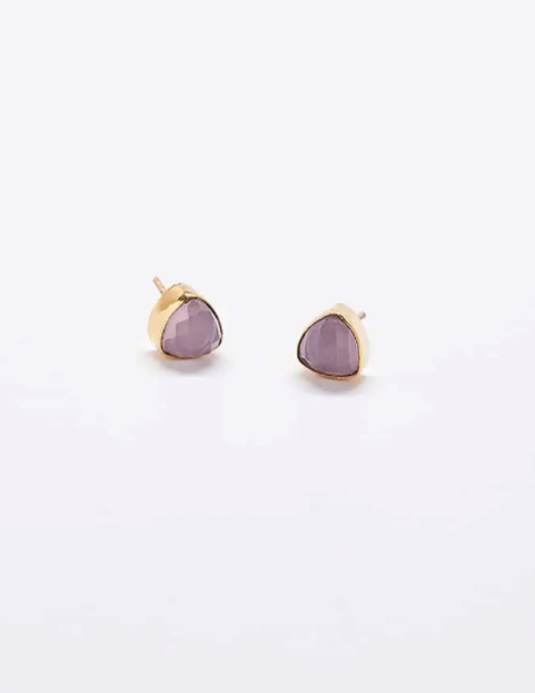 Rose Quartz Gold Triangle Studs