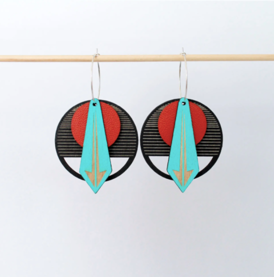 Arrow Earrings in Red on Black