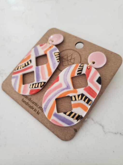 Oval Cut Out Retro Porcelain Earrings