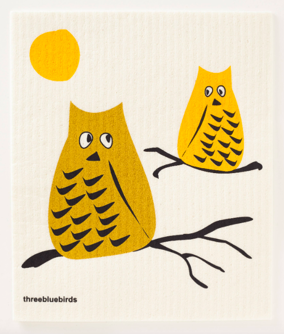 Yellow Whoo Owl Swedish Dishcloth