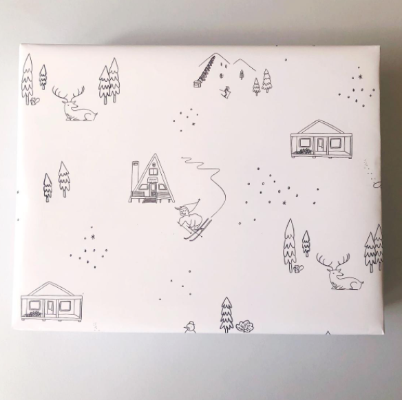 Skiing Snow Holiday Pattern Wrapping Paper -Set of Three Sheets