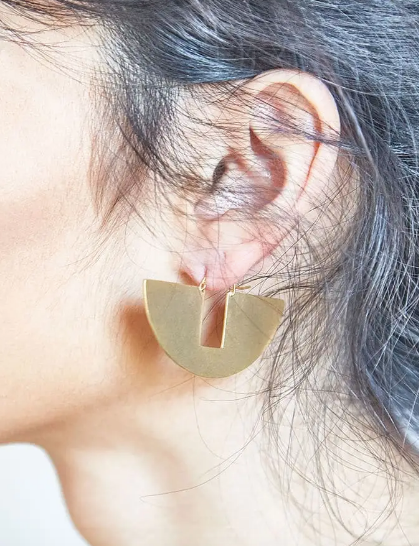 Mini Geometric Gold Boat Earrings