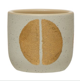 3" Stoneware Planter - White with Gold Semi-Circles