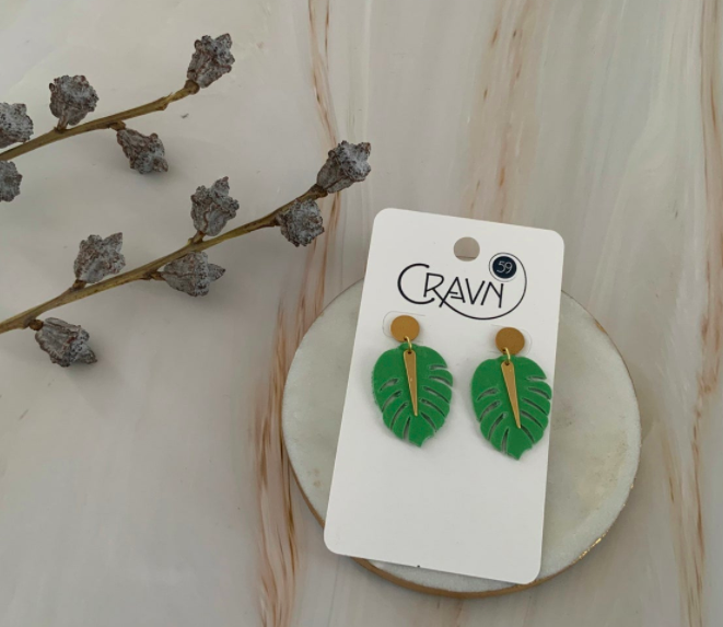 Small Monstera Earrings
