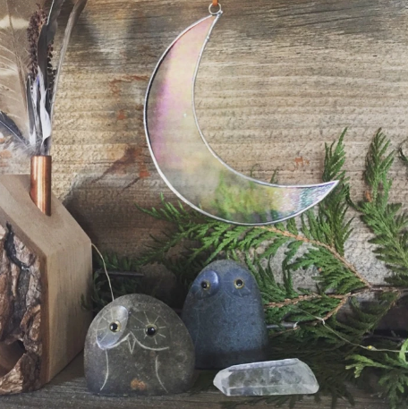 Large Stained Glass Crescent Moon Sun Catcher