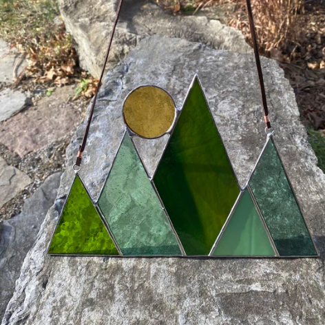 Stained Glass Sun & Mountains Sun Catcher