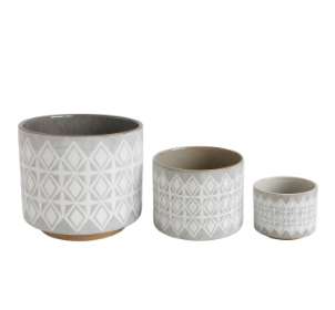 Etched Grey Stoneware Planter