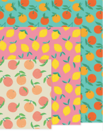 Set of 3 Reusable Beeswax Wraps - Citrus