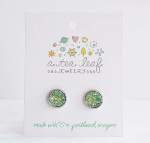 Olive Green Druzy Crystal Earrings