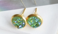 Olive Green Druzy Crystal Earrings