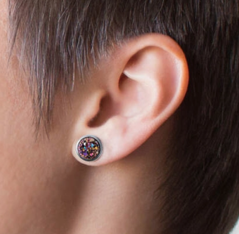 Pink Gold Blue Druzy Crystal Earrings