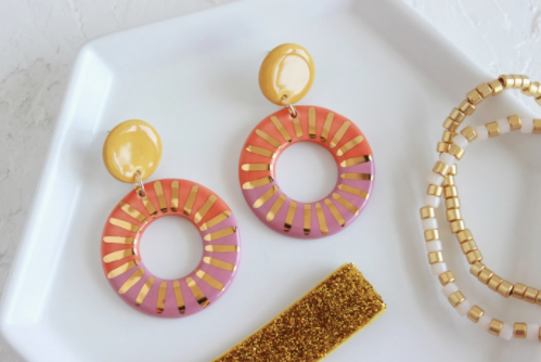 Tri-Color Sunburst Ceramic Statement Earrings