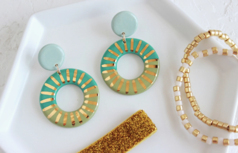 Tri-Color Sunburst Ceramic Statement Earrings