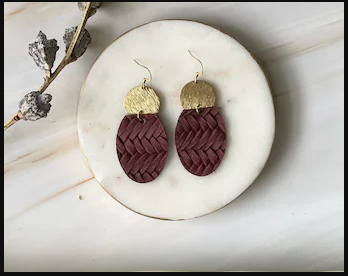 Lightweight Leather & Brass Oval Earrings