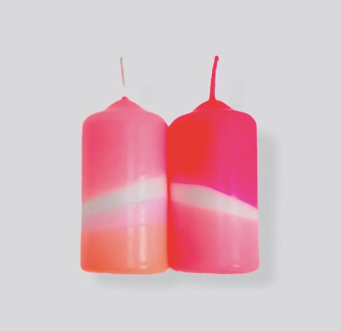 Dip Dye Neon Candle - Flamingo Feathers