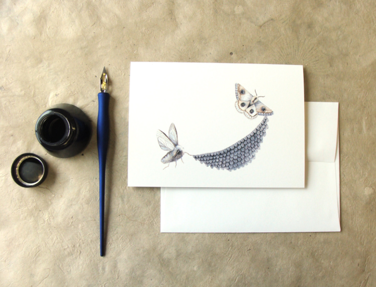 Quilted Bugs: Moths - Greeting Card