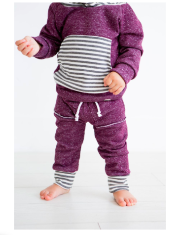 Mulberry and Grey Stripe Baby Sweatpants
