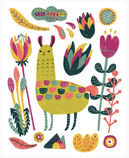 Llama Botanical Print