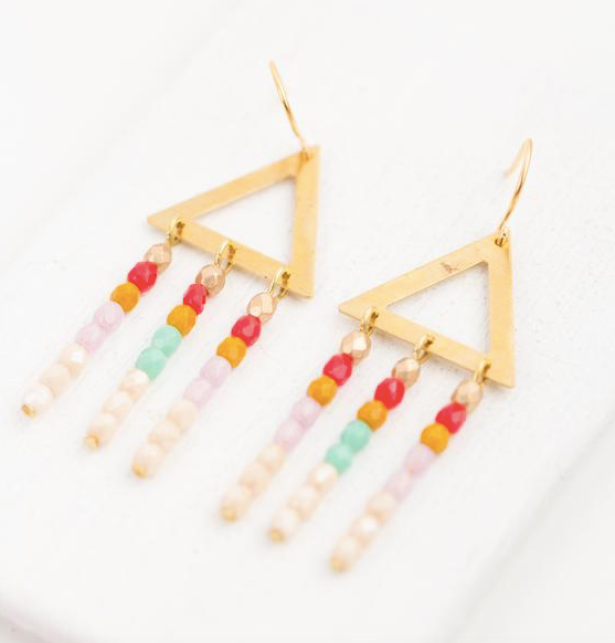 White Bead Triangle Brass Chandeliers