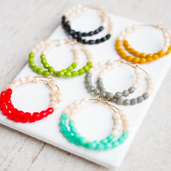 Colorful "Dipped" Beaded Hoops