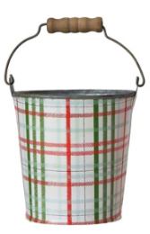Metal Bucket w/ Pattern & Wood Handle, 4 Styles