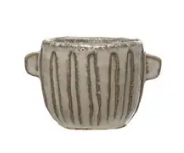 4-1/4" Embossed Stoneware Planter - White