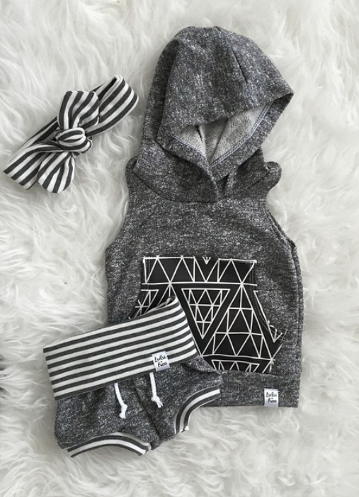 Grey and Grey Stripe Beach Shorties