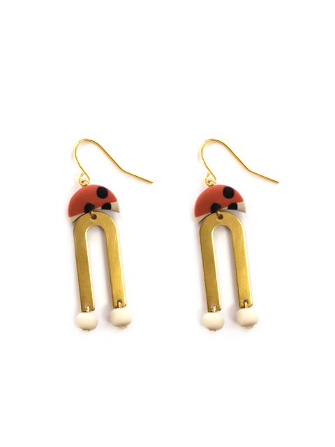 Brass and Pink Polymer Dangle Earrings