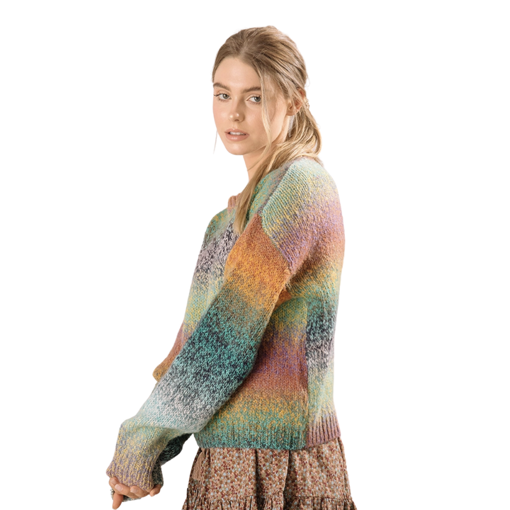 Multicolor Block Ombre Knit Sweater
