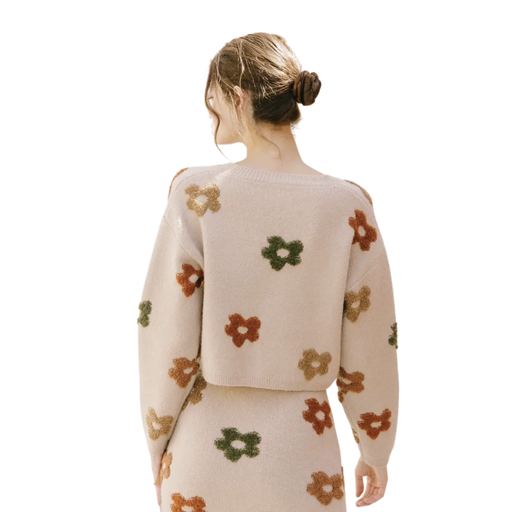 Multi-Color Daisy Cropped Knit Sweater