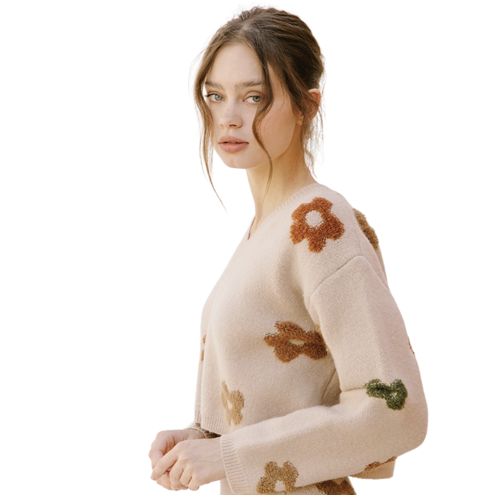 Multi-Color Daisy Cropped Knit Sweater