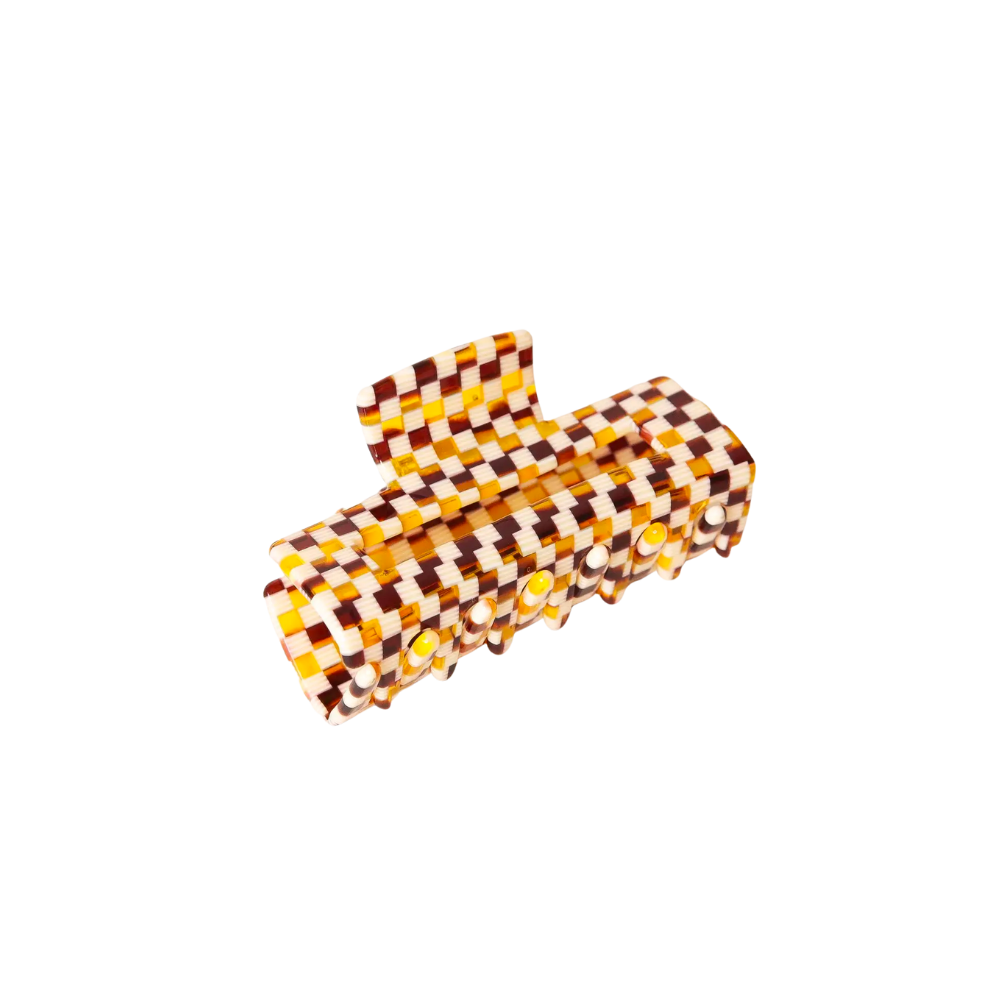 Brown & White Checker Claw Clip