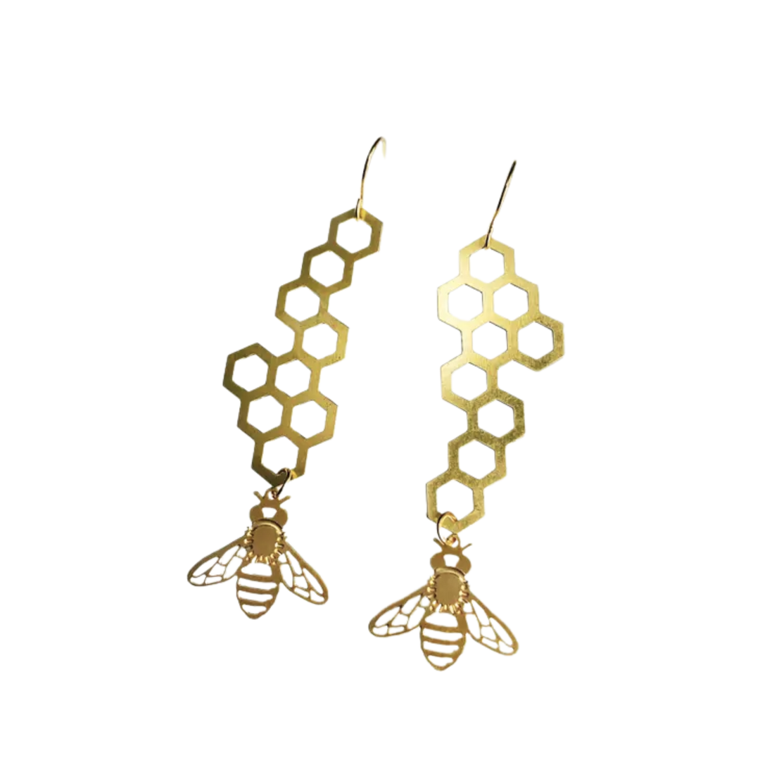 Honeybee & Honeycomb Earrings - Short Ear Wires