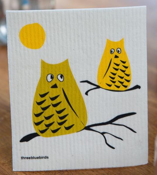 Yellow Whoo Owl Swedish Dishcloth