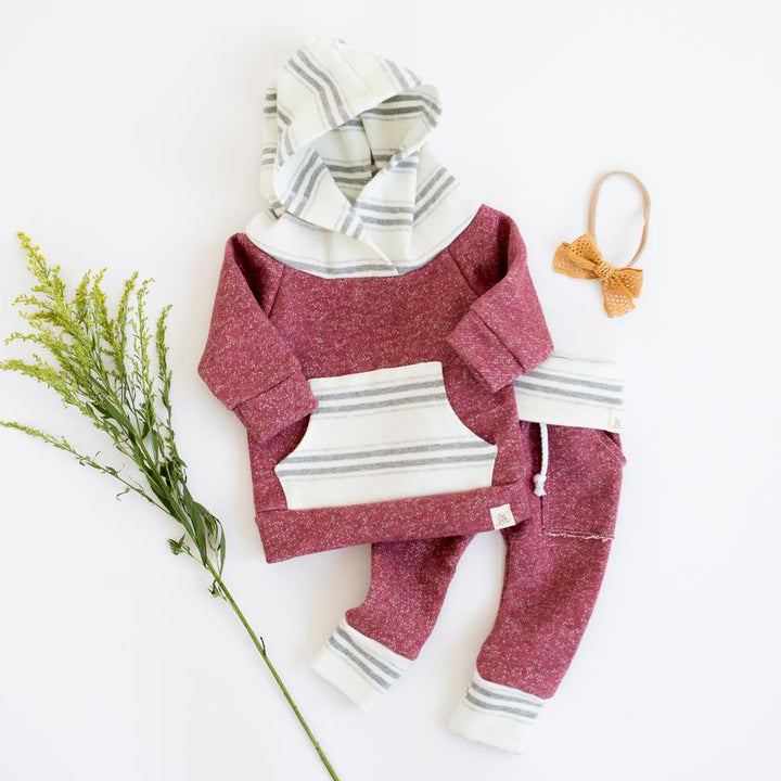 Mauve and Stone Stripe Hoodie Kids / Baby