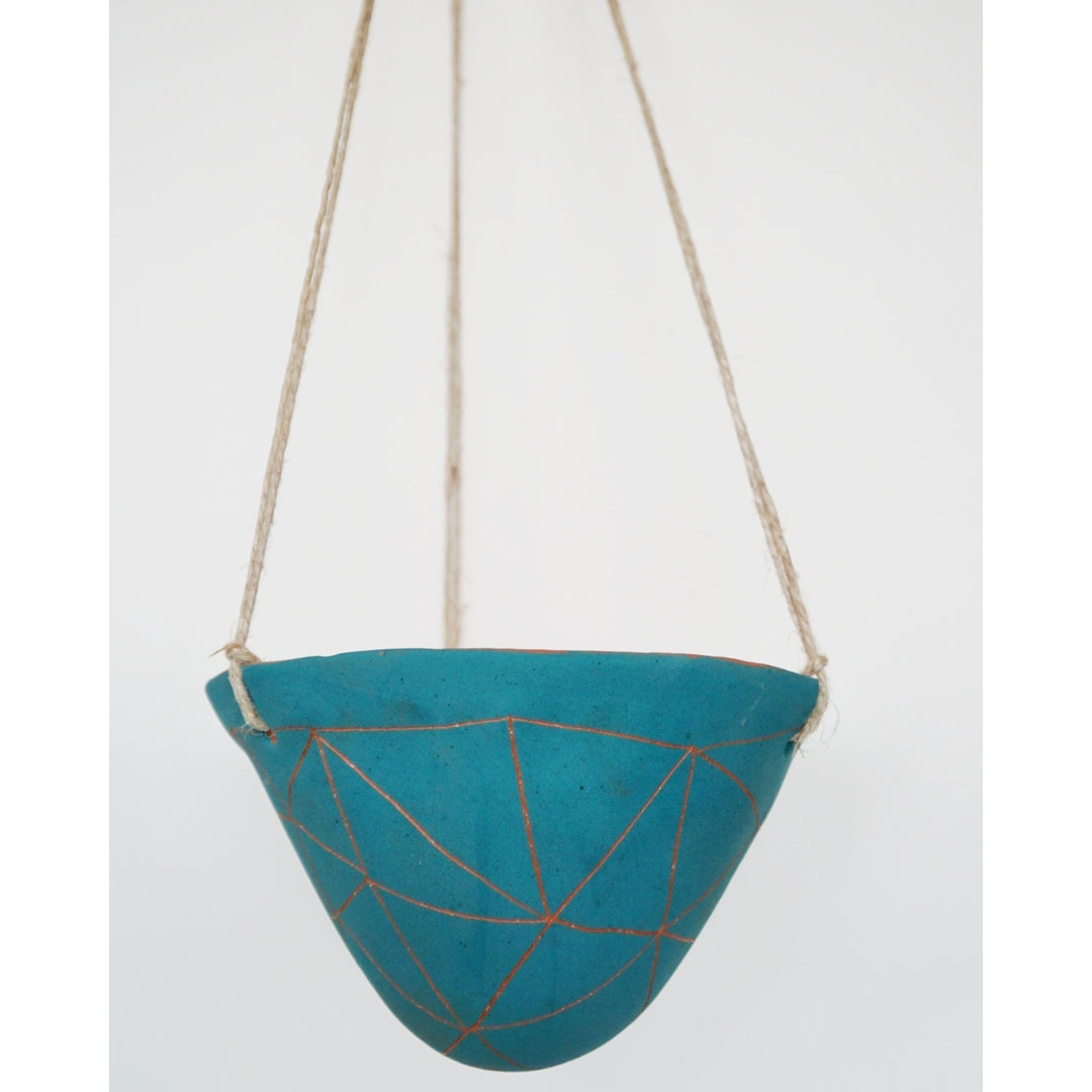 Geotriangle Hanging Planter in Teal & Terracotta