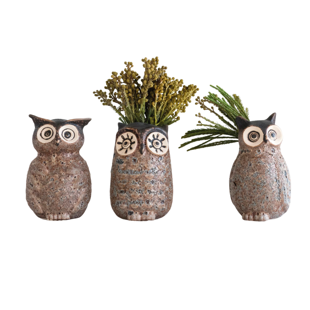 Stoneware Owl Vase